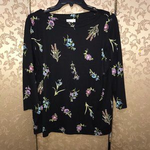 J. Jill Black Purple Multi-Color Floral Print Knit Top Size Medium M